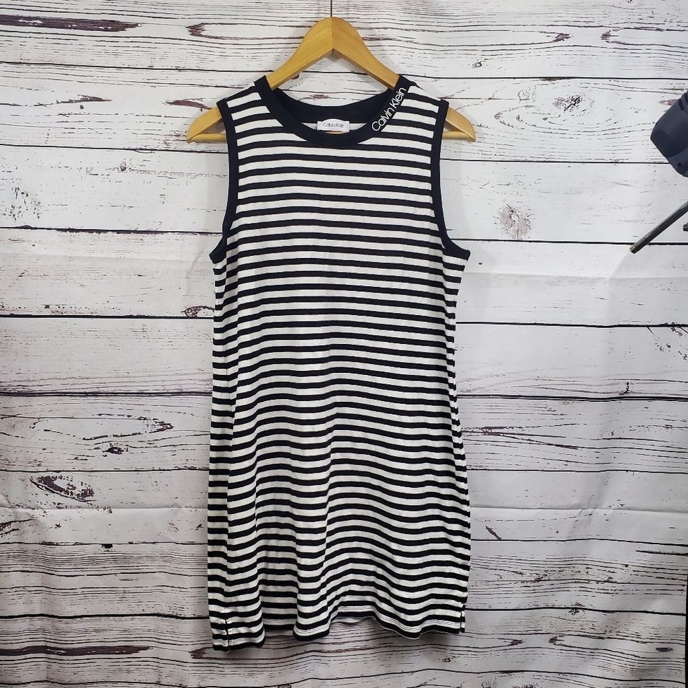 Calvin Klein Black and white stripe shirt dress, size Medium